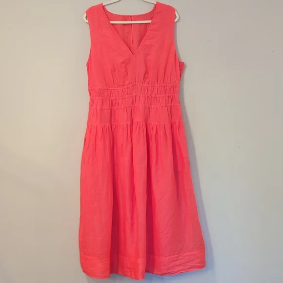 J Crew Hyacinth V-neck Dress Ramie Coral Pink size XL - Picture 2 of 11
